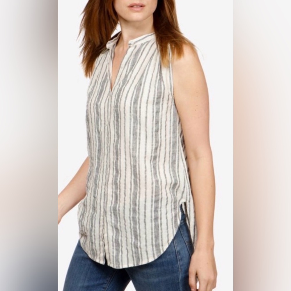Lucky Brand Striped sleeveless Sleeveless Striped Tunic Top - White & Gray